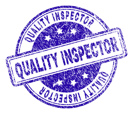 QUALITY INSPECTOR stamp seal watermark with grunge effect. Designed with rounded rectangles and circles. Blue vector rubber print of QUALITY INSPECTOR title with grunge texture.のイラスト素材