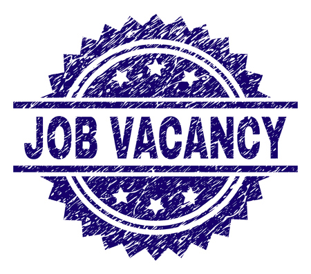 JOB VACANCY stamp seal watermark with distress style. Blue vector rubber print of JOB VACANCY title with unclean texture.のイラスト素材