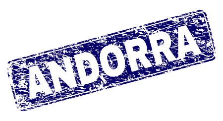 ANDORRA stamp seal print with grunge texture. Seal shape is a rounded rectangle with frame. Blue vector rubber print of ANDORRA title with corroded texture.のイラスト素材