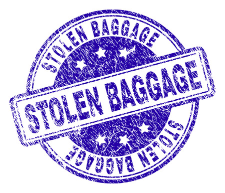 STOLEN BAGGAGE stamp seal imprint with grunge style. Designed with rounded rectangles and circles. Blue vector rubber print of STOLEN BAGGAGE caption with grunge texture.のイラスト素材