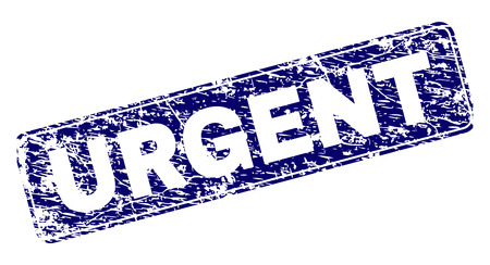 URGENT stamp seal print with distress texture. Seal shape is a rounded rectangle with frame. Blue vector rubber print of URGENT tag with grunge texture.のイラスト素材