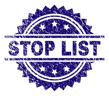 STOP LIST stamp seal watermark with distress style. Blue vector rubber print of STOP LIST tag with grunge texture.のイラスト素材