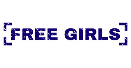 FREE GIRLS tag seal print with corroded style. Text tag is placed between corners. Blue vector rubber print of FREE GIRLS with dirty texture.のイラスト素材
