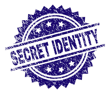 SECRET IDENTITY stamp seal watermark with distress style. Blue vector rubber print of SECRET IDENTITY text with grunge texture.のイラスト素材