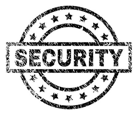 SECURITY stamp seal watermark with distress style. Designed with rectangle, circles and stars. Black vector rubber print of SECURITY title with retro texture.のイラスト素材
