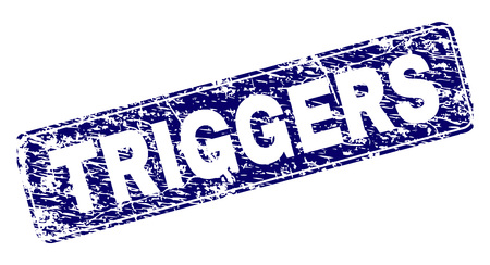 TRIGGERS stamp seal print with distress texture. Seal shape is a rounded rectangle with frame. Blue vector rubber print of TRIGGERS label with dirty texture.のイラスト素材