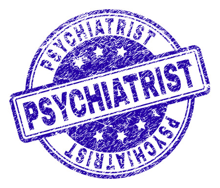 PSYCHIATRIST stamp seal watermark with grunge effect. Designed with rounded rectangles and circles. Blue vector rubber print of PSYCHIATRIST title with grunge texture.のイラスト素材