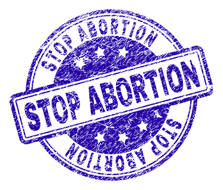 STOP ABORTION stamp seal imprint with grunge texture. Designed with rounded rectangles and circles. Blue vector rubber print of STOP ABORTION text with dirty texture.のイラスト素材