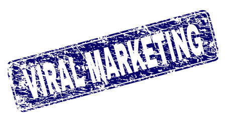 VIRAL MARKETING stamp seal print with grunge style. Seal shape is a rounded rectangle with frame. Blue vector rubber print of VIRAL MARKETING tag with corroded style.のイラスト素材