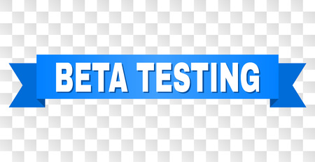 BETA TESTING text on a ribbon. Designed with white caption and blue stripe. Vector banner with BETA TESTING tag on a transparent background.のイラスト素材