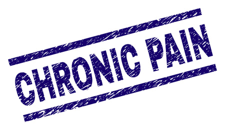 CHRONIC PAIN seal imprint with grunge style. Blue vector rubber print of CHRONIC PAIN label with grunge texture. Text label is placed between parallel lines.のイラスト素材