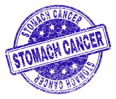 STOMACH CANCER stamp seal imprint with grunge texture. Designed with rounded rectangles and circles. Blue vector rubber print of STOMACH CANCER label with corroded texture.のイラスト素材