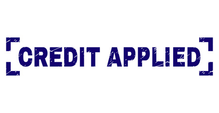 CREDIT APPLIED text seal print with corroded texture. Text caption is placed between corners. Blue vector rubber print of CREDIT APPLIED with dirty texture.のイラスト素材