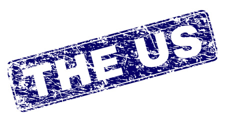 THE US stamp seal print with distress style. Seal shape is a rounded rectangle with frame. Blue vector rubber print of THE US caption with unclean style.のイラスト素材