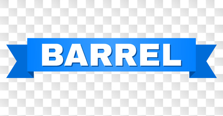 BARREL text on a ribbon. Designed with white title and blue stripe. Vector banner with BARREL tag on a transparent background.のイラスト素材