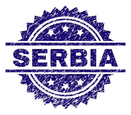 SERBIA stamp seal watermark with distress style. Blue vector rubber print of SERBIA tag with retro texture.のイラスト素材