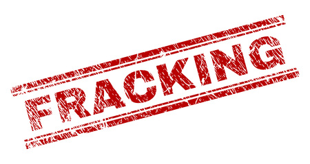 FRACKING seal print with corroded style. Red vector rubber print of FRACKING text with scratched texture. Text title is placed between double parallel lines.のイラスト素材