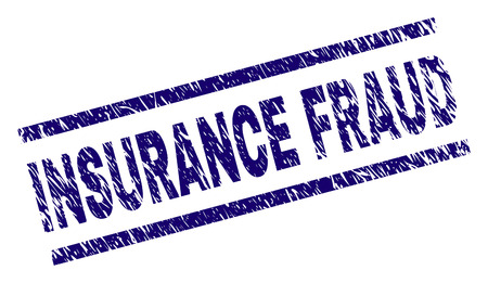 INSURANCE FRAUD seal print with scratced style. Blue vector rubber print of INSURANCE FRAUD text with dust texture. Text label is placed between parallel lines.のイラスト素材