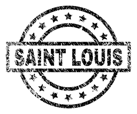 SAINT LOUIS stamp seal watermark with distress style. Designed with rectangle, circles and stars. Black vector rubber print of SAINT LOUIS caption with dust texture.のイラスト素材