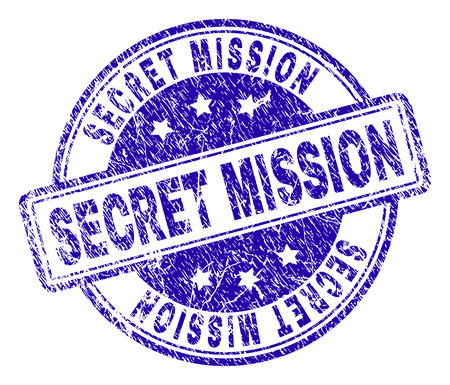 SECRET MISSION stamp seal watermark with distress texture. Designed with rounded rectangles and circles. Blue vector rubber print of SECRET MISSION title with unclean texture.のイラスト素材