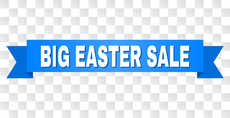BIG EASTER SALE text on a ribbon. Designed with white caption and blue stripe. Vector banner with BIG EASTER SALE tag on a transparent background.のイラスト素材