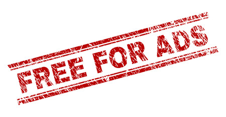 FREE FOR ADS seal print with distress texture. Red vector rubber print of FREE FOR ADS title with corroded texture. Text title is placed between double parallel lines.のイラスト素材