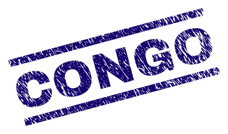 CONGO seal print with grunge style. Blue vector rubber print of CONGO text with corroded texture. Text tag is placed between parallel lines.のイラスト素材