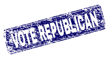 VOTE REPUBLICAN stamp seal print with grunge style. Seal shape is a rounded rectangle with frame. Blue vector rubber print of VOTE REPUBLICAN title with dust style.のイラスト素材