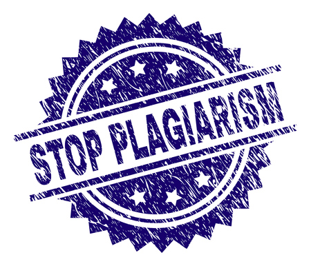 STOP PLAGIARISM stamp seal watermark with distress style. Blue vector rubber print of STOP PLAGIARISM text with retro texture.のイラスト素材