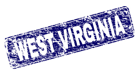 WEST VIRGINIA stamp seal print with distress style. Seal shape is a rounded rectangle with frame. Blue vector rubber print of WEST VIRGINIA caption with dirty style.のイラスト素材