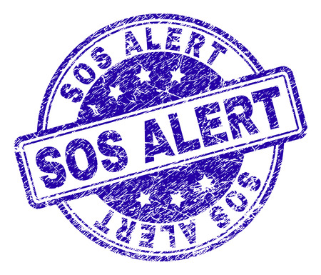 SOS ALERT stamp seal watermark with grunge texture. Designed with rounded rectangles and circles. Blue vector rubber print of SOS ALERT label with grunge texture.のイラスト素材