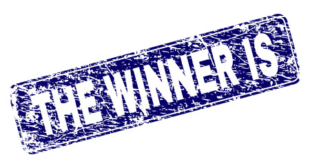 THE WINNER IS stamp seal print with distress texture. Seal shape is a rounded rectangle with frame. Blue vector rubber print of THE WINNER IS tag with grunge texture.のイラスト素材