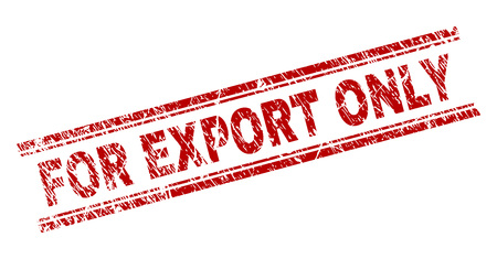 FOR EXPORT ONLY seal print with grunge style. Red vector rubber print of FOR EXPORT ONLY text with grunge texture. Text tag is placed between double parallel lines.のイラスト素材