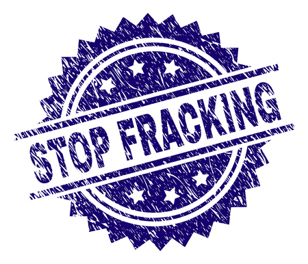 STOP FRACKING stamp seal watermark with distress style. Blue vector rubber print of STOP FRACKING title with dirty texture.のイラスト素材