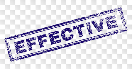 EFFECTIVE stamp seal imprint with rubber print style and double framed rectangle shape. Stamp is placed on a transparent background. Blue vector rubber print of EFFECTIVE text with dirty texture.のイラスト素材