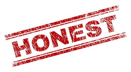 HONEST seal print with grunge texture. Red vector rubber print of HONEST tag with grunge texture. Text tag is placed between double parallel lines.のイラスト素材