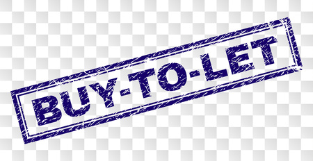BUY-TO-LET stamp seal print with dirty style and double framed rectangle shape. Stamp is placed on a transparent background. Blue vector rubber print of BUY-TO-LET title with dirty texture.のイラスト素材