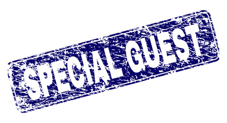 SPECIAL GUEST stamp seal print with distress texture. Seal shape is a rounded rectangle with frame. Blue vector rubber print of SPECIAL GUEST tag with dust texture.のイラスト素材