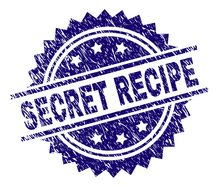 SECRET RECIPE stamp seal watermark with distress style. Blue vector rubber print of SECRET RECIPE label with corroded texture.のイラスト素材