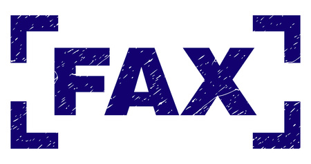 FAX caption seal watermark with grunge texture. Text caption is placed between corners. Blue vector rubber print of FAX with dirty texture.のイラスト素材