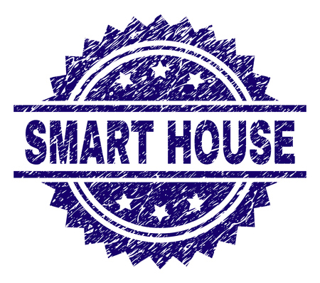 SMART HOUSE stamp seal watermark with distress style. Blue vector rubber print of SMART HOUSE caption with dust texture.のイラスト素材