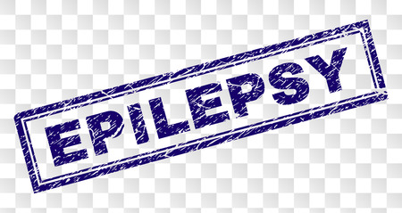 EPILEPSY stamp seal print with grunge style and double framed rectangle shape. Stamp is placed on a transparent background. Blue vector rubber print of EPILEPSY title with grunge texture.のイラスト素材