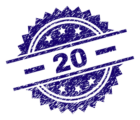 20 stamp seal watermark with distress style. Blue vector rubber print of 20 tag with grunge texture.のイラスト素材