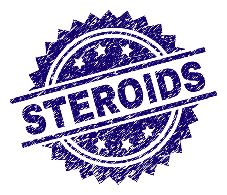 STEROIDS stamp seal watermark with distress style. Blue vector rubber print of STEROIDS caption with dust texture.のイラスト素材