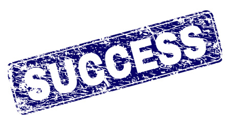SUCCESS stamp seal print with distress style. Seal shape is a rounded rectangle with frame. Blue vector rubber print of SUCCESS text with grunge style.のイラスト素材