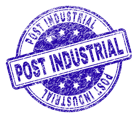 POST INDUSTRIAL stamp seal watermark with grunge effect. Designed with rounded rectangles and circles. Blue vector rubber print of POST INDUSTRIAL label with grunge texture.のイラスト素材