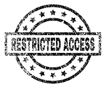 RESTRICTED ACCESS stamp seal watermark with distress style. Designed with rectangle, circles and stars. Black vector rubber print of RESTRICTED ACCESS title with dirty texture.のイラスト素材