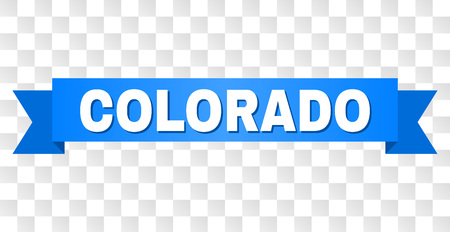 COLORADO text on a ribbon. Designed with white title and blue stripe. Vector banner with COLORADO tag on a transparent background.のイラスト素材
