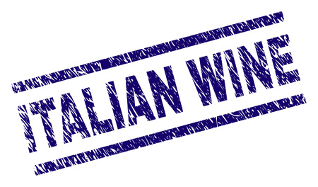 ITALIAN WINE seal imprint with distress style. Blue vector rubber print of ITALIAN WINE title with scratched texture. Text title is placed between parallel lines.のイラスト素材