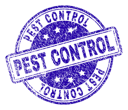 PEST CONTROL stamp seal watermark with grunge style. Designed with rounded rectangles and circles. Blue vector rubber print of PEST CONTROL title with grunge texture.のイラスト素材